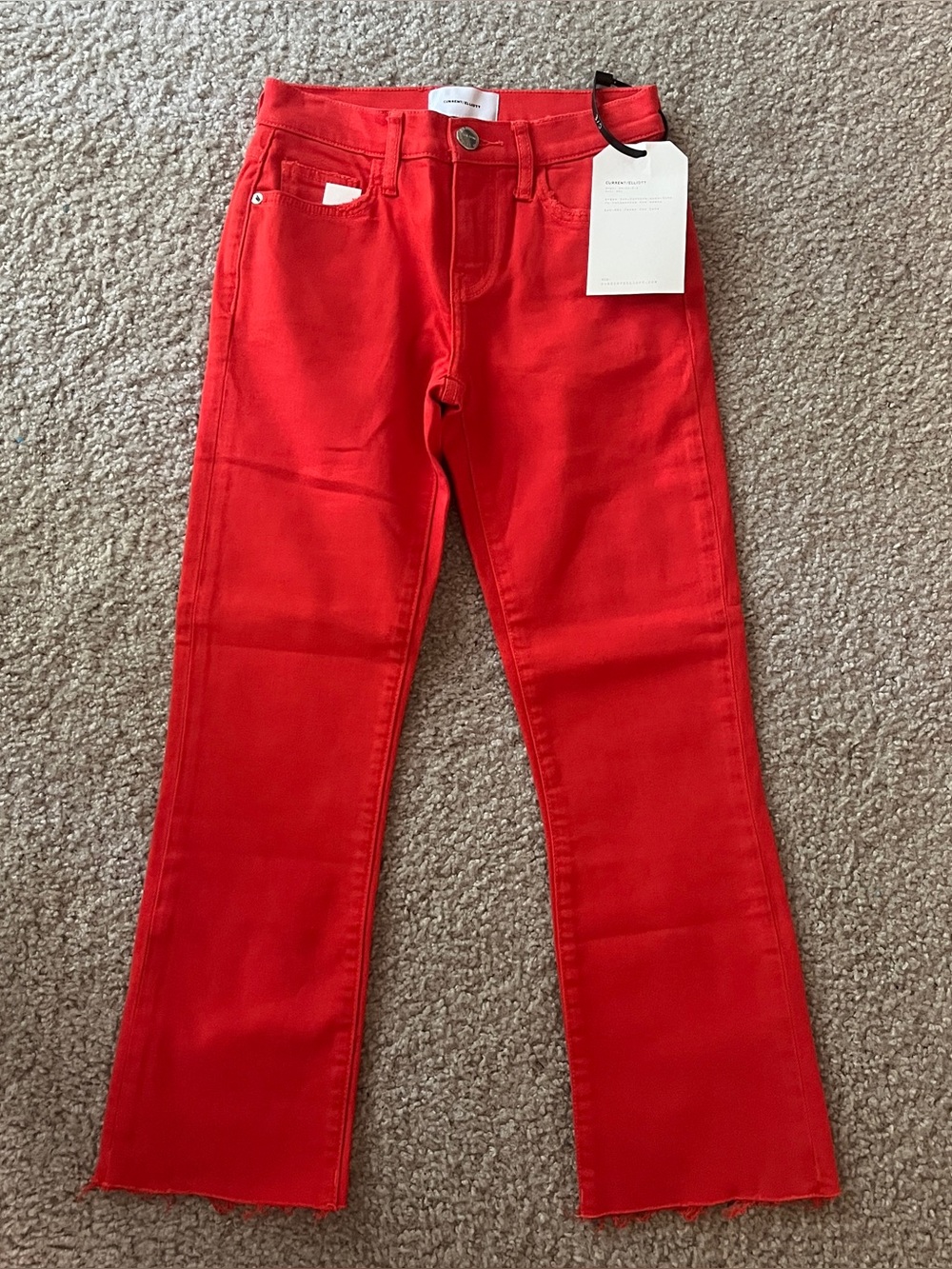 Current Elliott Women's Fiery Red W / Cut Hem The Kick Jean Size 23 NWT